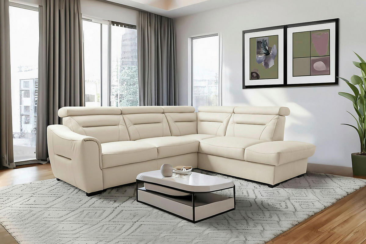 ECKSOFA Lederlook Echtleder Creme  - Wengefarben/Creme, Design, Leder/Holz (260/212cm) - Celina Home