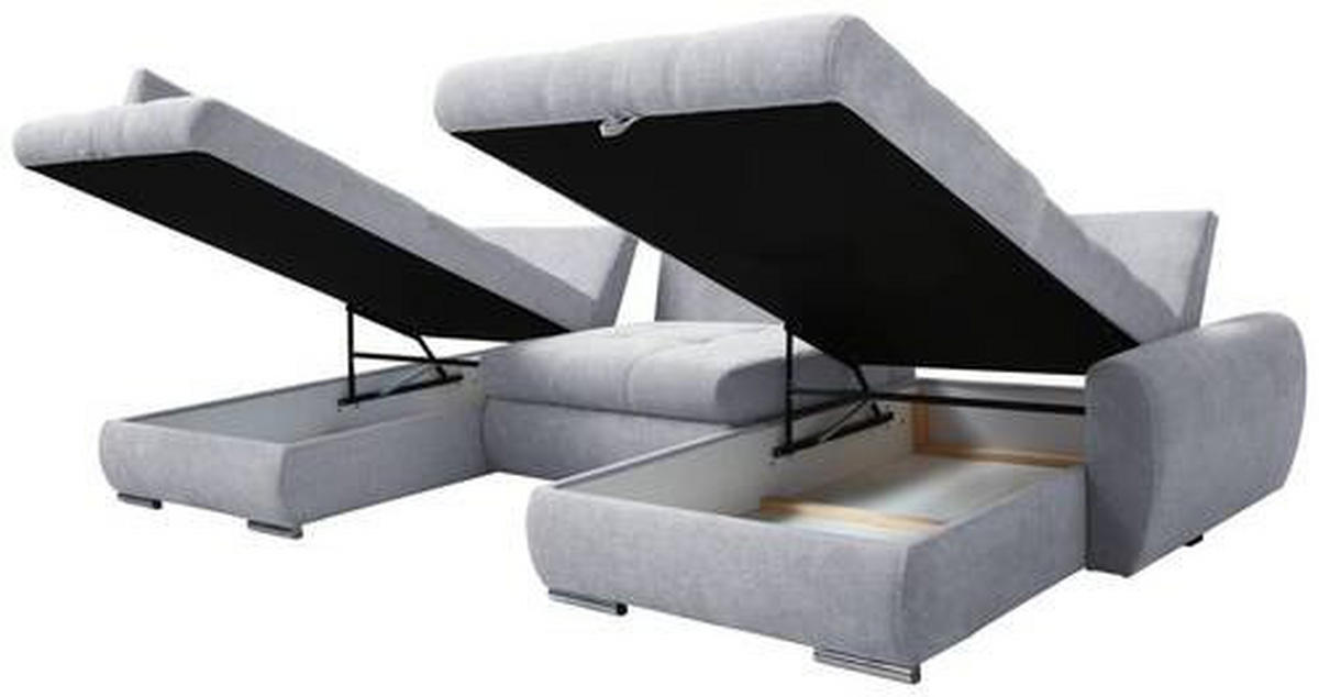 ECKSOFA Hellgrau Velours  - Chromfarben/Hellgrau, Design, Kunststoff/Textil (173/322/174cm) - Livetastic