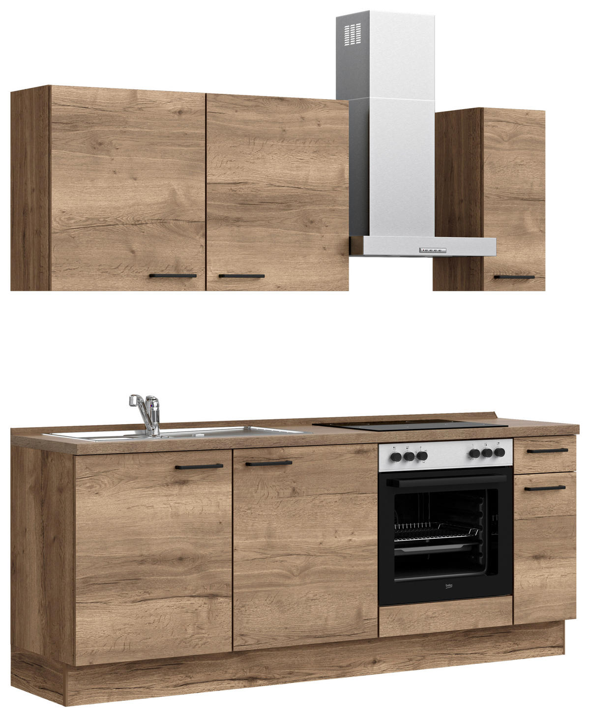 KÜCHENBLOCK 210 cm   in Eiche dunkel  - Eiche dunkel/Eichefarben, MODERN, Holzwerkstoff/Metall (210cm) - Nobilia