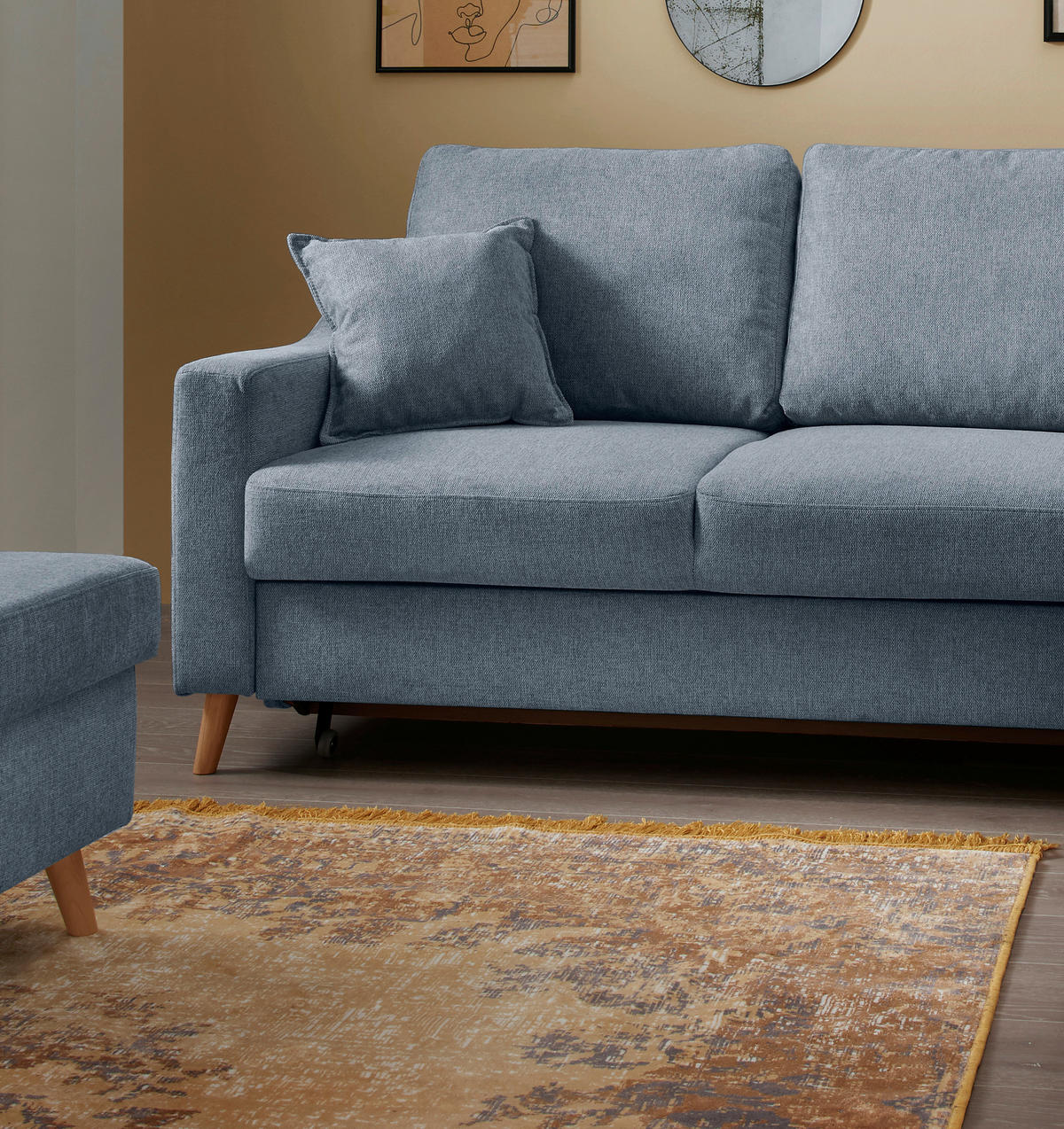 ECKSOFA Blau Struktur  - Blau/Naturfarben, KONVENTIONELL, Holz/Textil (230/200cm) - P & B