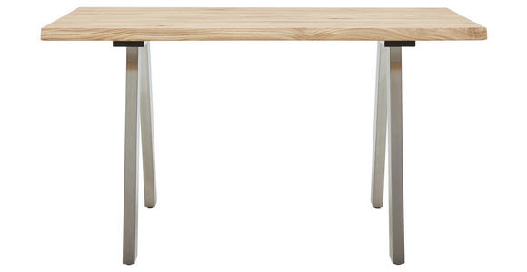 ESSTISCH Eiche massiv rechteckig Edelstahlfarben, Eichefarben - Edelstahlfarben/Eichefarben, Design, Holz/Metall (140/90/77cm) - Dieter Knoll