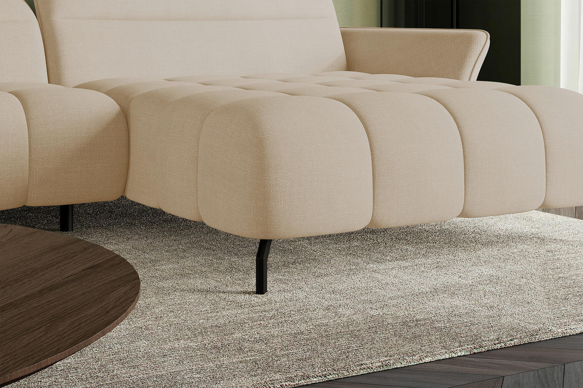 ECKSOFA Beige Flachgewebe Rücken echt, Kopfteilverstellung, Sitztiefenverstellung  - Beige/Schwarz, KONVENTIONELL, Textil/Metall (272/175cm) - Carryhome
