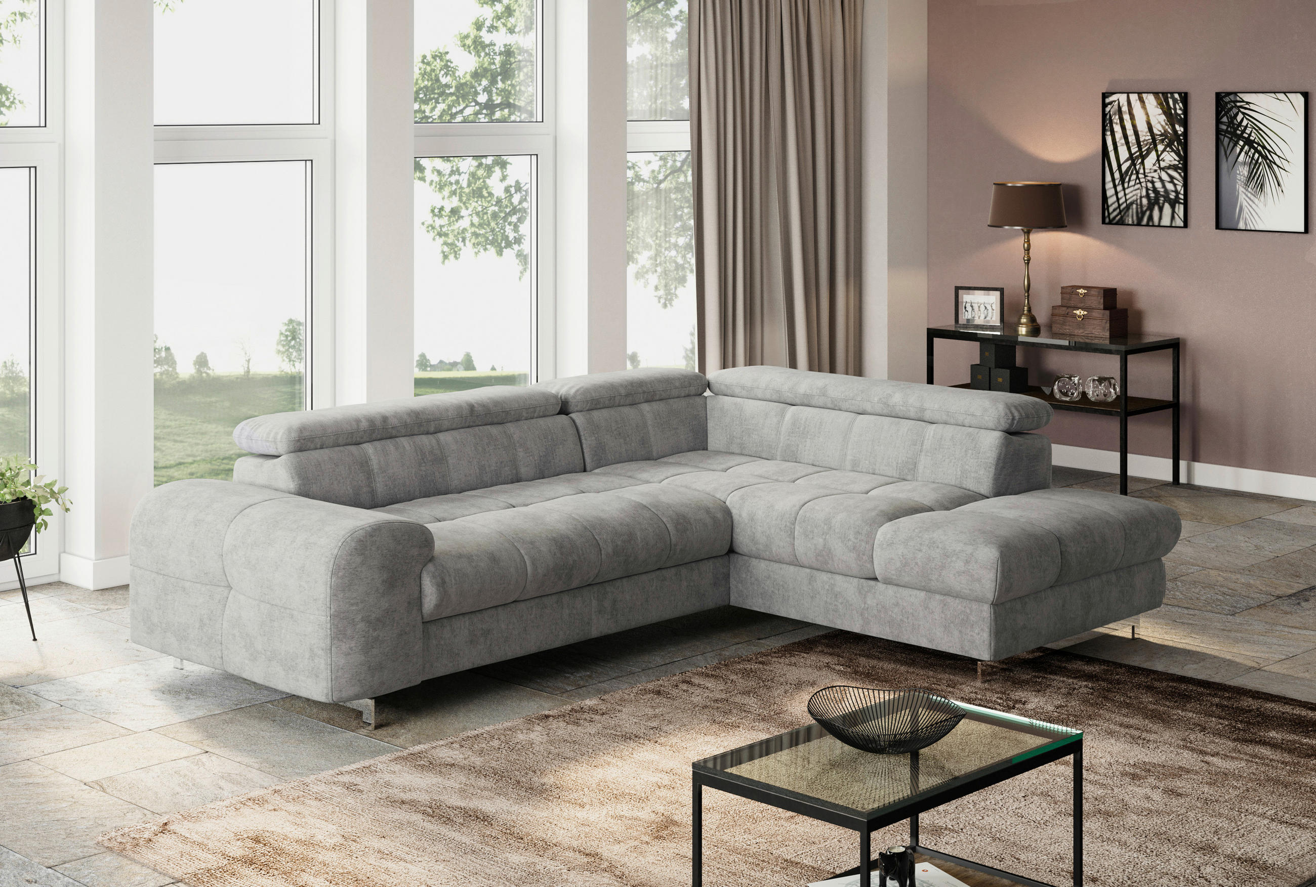 ECKSOFA in Mikrofaser Hellgrau  - Chromfarben/Hellgrau, Konventionell, Textil/Metall (257/206cm) - Livetastic
