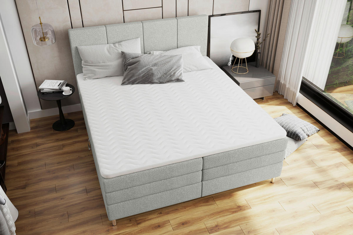 BOXSPRINGBETT 200/200 cm,  in Hellgrau, Bettkasten, Topper, Matratzen, H3 = fest  - Chromfarben/Hellgrau, KONVENTIONELL, Kunststoff/Textil (200/200cm) - Boxxx