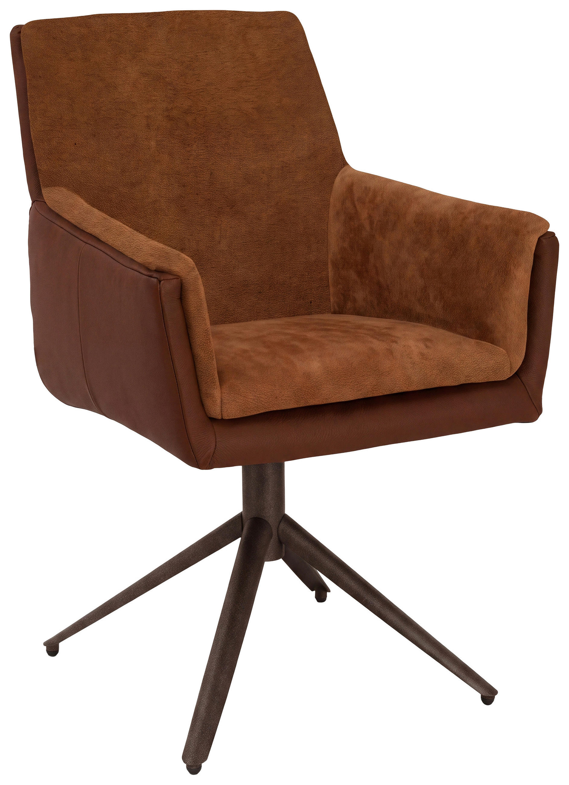 ARMLEHNSTUHL  Sitzfläche 360° drehbar, Stoff-/Lederauswahl Mikrofaser Echtleder  Rotbraun, Cognac  - Rotbraun/Cognac, Design, Leder/Textil (60/90/69cm) - hülsta