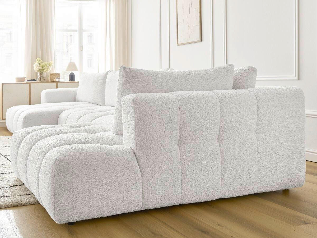 WOHNLANDSCHAFT  FUJI  Weiß Bouclé  - Schwarz/Weiß, MODERN, Kunststoff/Textil (160/377/204cm)