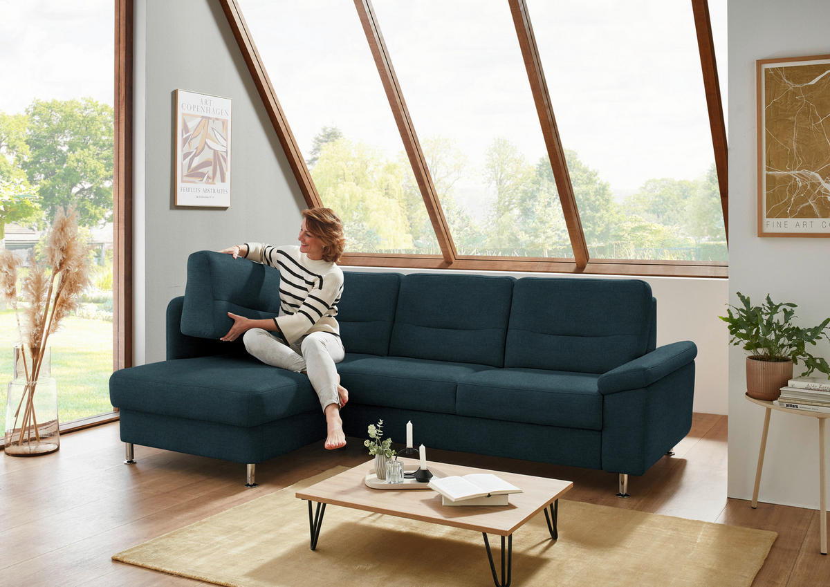 ECKSOFA Flachgewebe Opal  - Opal/Alufarben, Konventionell, Textil/Metall (160/244cm) - Beldomo Comfort
