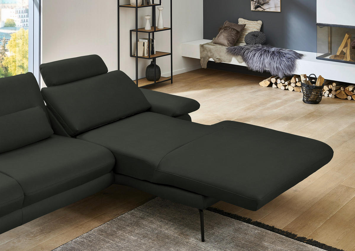 ECKSOFA in Echtleder Dunkelgrün  - Dunkelgrün/Schwarz, Design, Leder/Metall (310/180cm) - Dieter Knoll