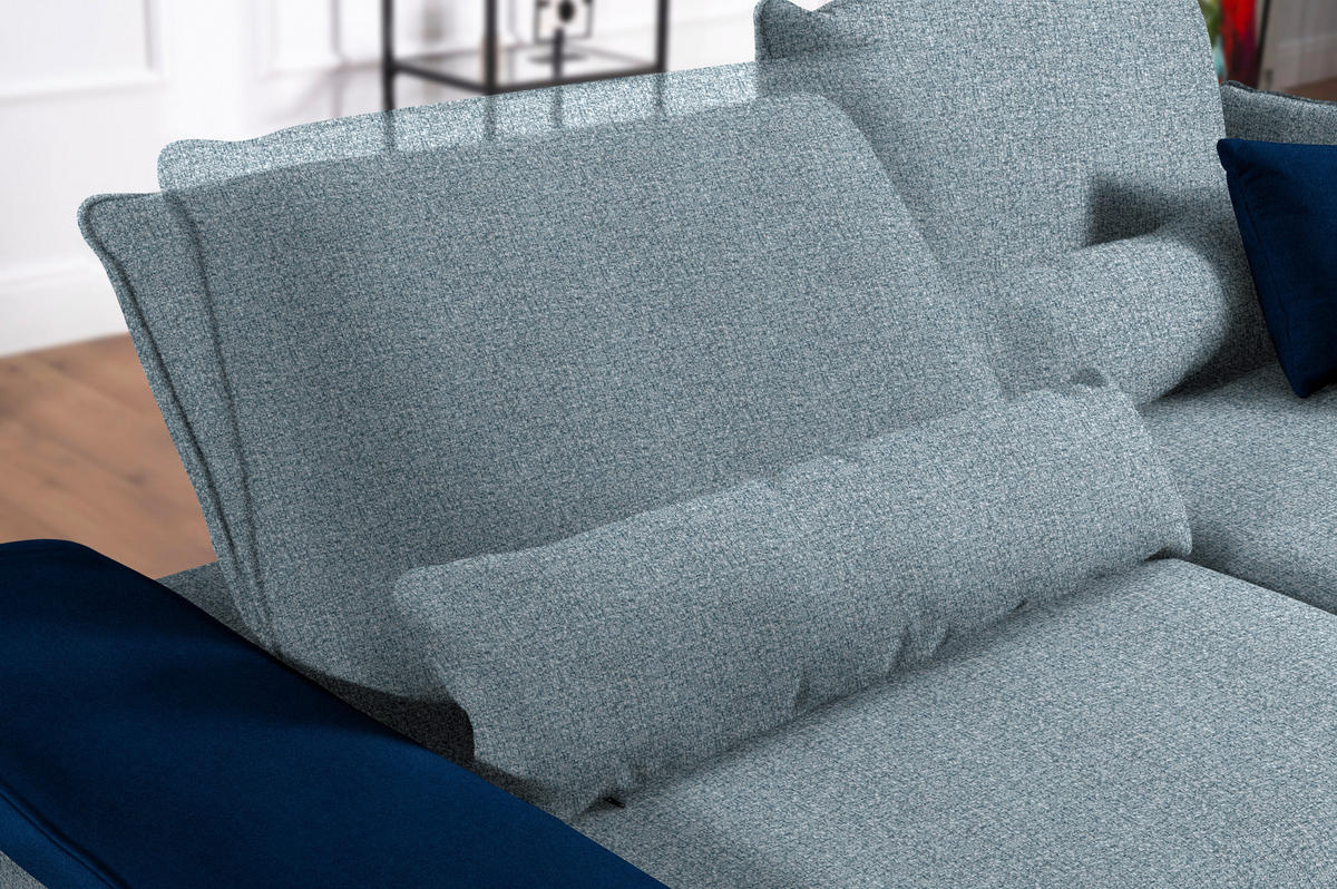 ECKSOFA in Flachgewebe Blau  - Blau/Schwarz, Design, Textil/Metall (191/273cm) - Moderano
