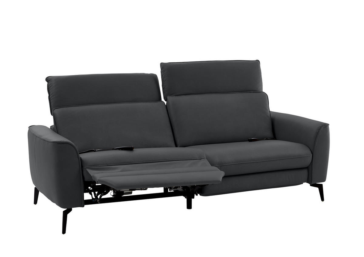 3-SITZER-SOFA in Echtleder Schieferfarben  - Schieferfarben/Schwarz, Natur, Leder/Metall (222/81/110cm) - Valdera