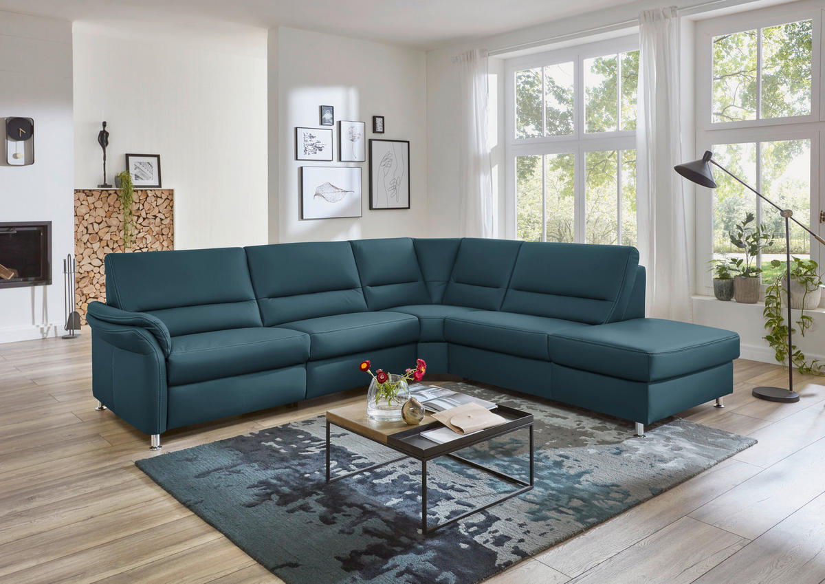 ECKSOFA in Echtleder Blau  - Blau/Beige, Design, Leder/Metall (288/249cm) - Beldomo Premium