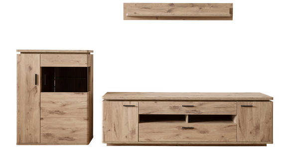 WOHNWAND 3-teilig in Eichefarben 310/181/50 cm - Eichefarben/Anthrazit, KONVENTIONELL, Glas/Holzwerkstoff (310/181/50cm) - Cantus