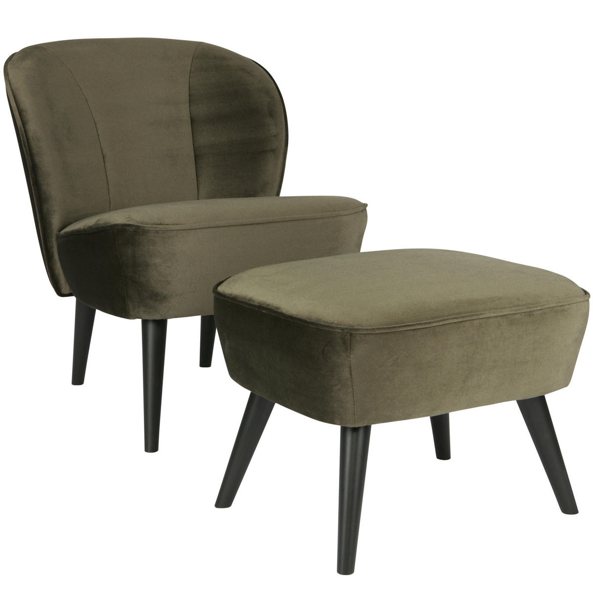 HOCKER Sara Samt Dunkelgrün  - Schwarzbraun/Dunkelgrün, Design, Holz/Textil (56/41/36cm) - Livetastic