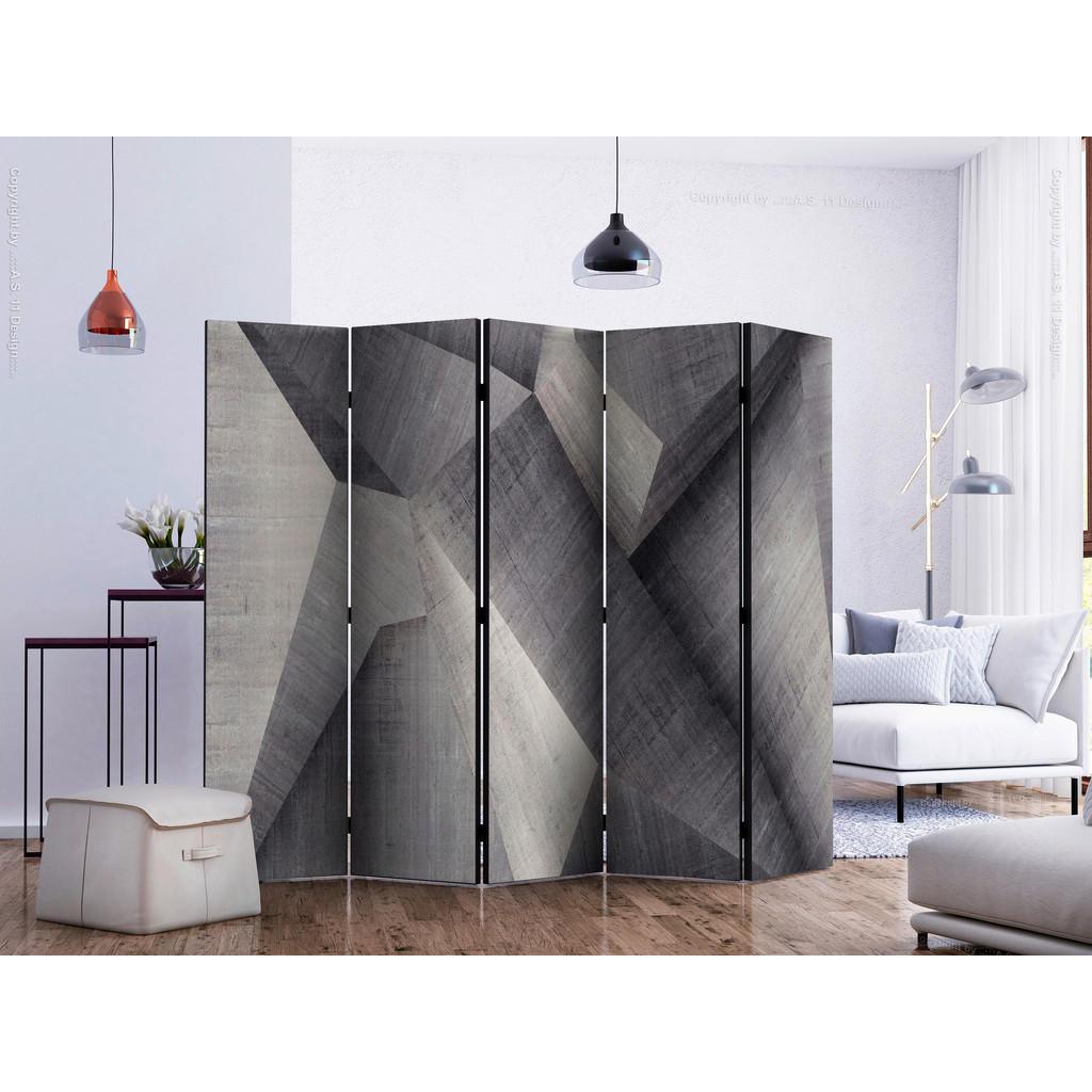 Thumbnail - artgeist Paravent, Grau, Hellgrau, Holz, Kunststoff, Textil, Kiefer, massiv, Abstraktes, 225x172x3 cm, Motiv auf Vorder-...