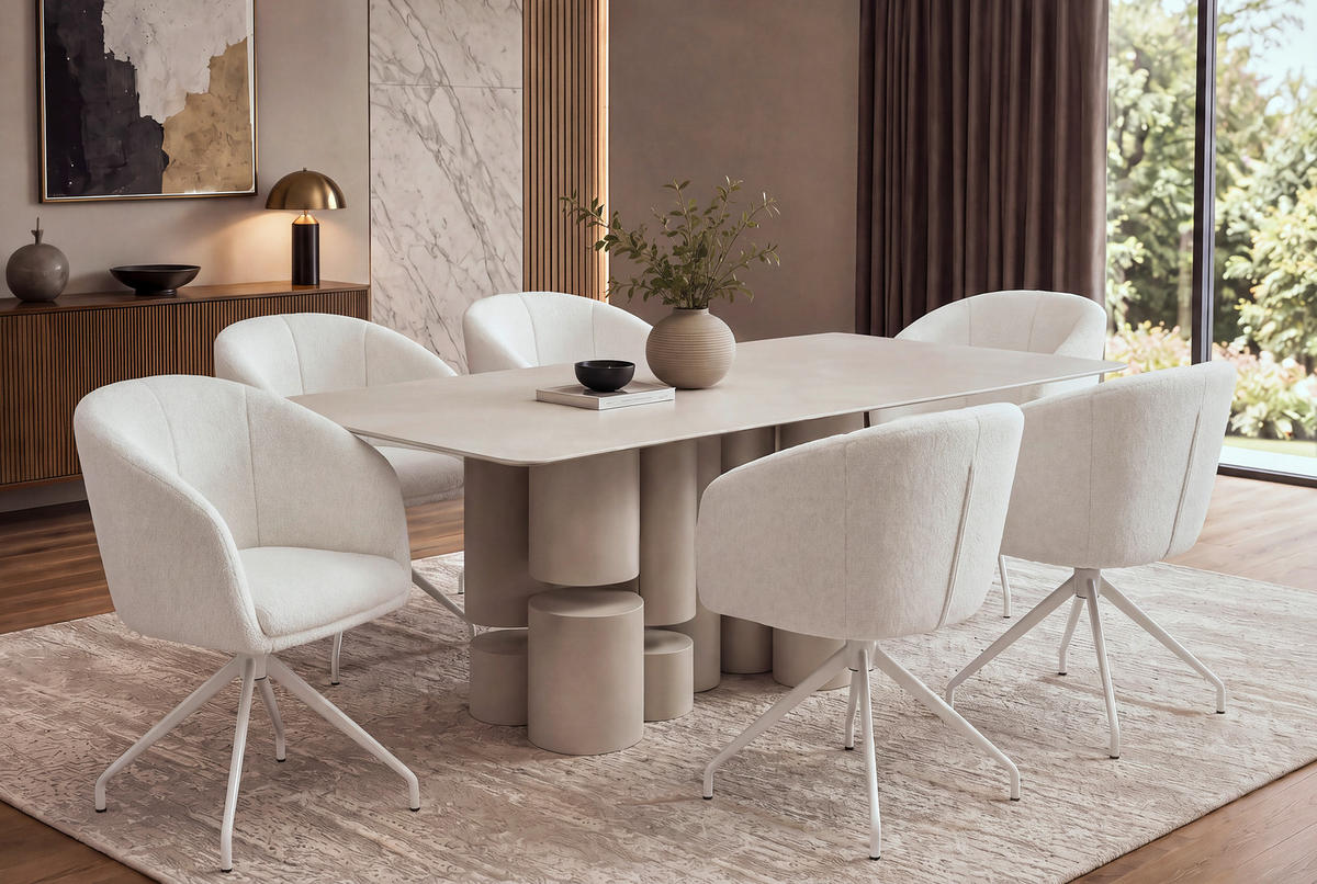 ESSTISCH 200/100/76 cm Nachbildung  Keramik, Holzwerkstoff rechteckig Beige  - Beige, Design, Keramik/Holzwerkstoff (200/100/76cm) - Belluti