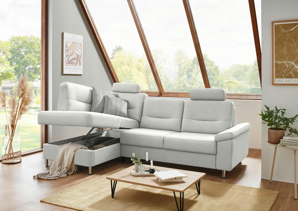 ECKSOFA Flachgewebe Silberfarben  - Silberfarben/Alufarben, Konventionell, Textil/Metall (160/244cm) - Beldomo Comfort