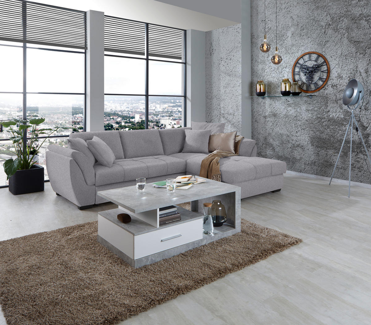 ECKSOFA in Webstoff Grau  - Schwarz/Grau, Design, Kunststoff/Textil (278/187cm) - Livetastic
