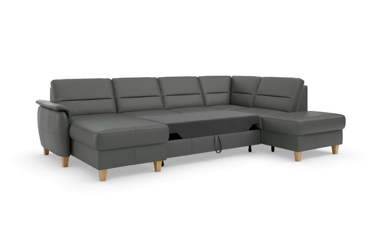 SEDACÍ SOUPRAVA, textil, kůže, antracitová - barvy dubu/antracitová, Basics, dřevo/textil (163/308/212cm) - Sit & More