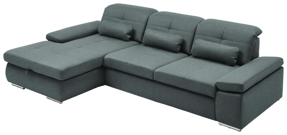 ECKSOFA  in Flachgewebe Blaugrau  195/309 cm  - Chromfarben/Blaugrau, Design, Textil (195/309cm) - Beldomo Style