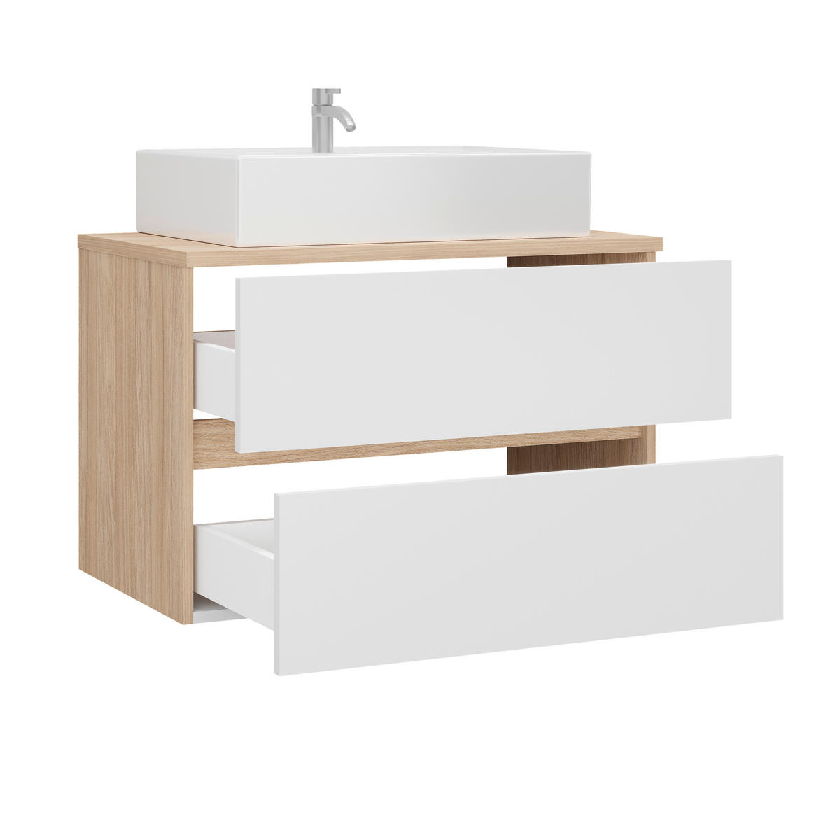 UMIVAL. ENOTA Z UMIVALNIKOM 80/67/47 cm  - bela/visoki sijaj, Basics, leseni material/keramika (80/67/47cm) - Ti'me