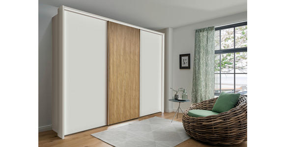 SCHWEBETÜRENSCHRANK 300/217/67 cm 3-türig Weiß, Eiche Bianco - Eiche Bianco/Weiß, Design, Holzwerkstoff (300/217/67cm) - Novel
