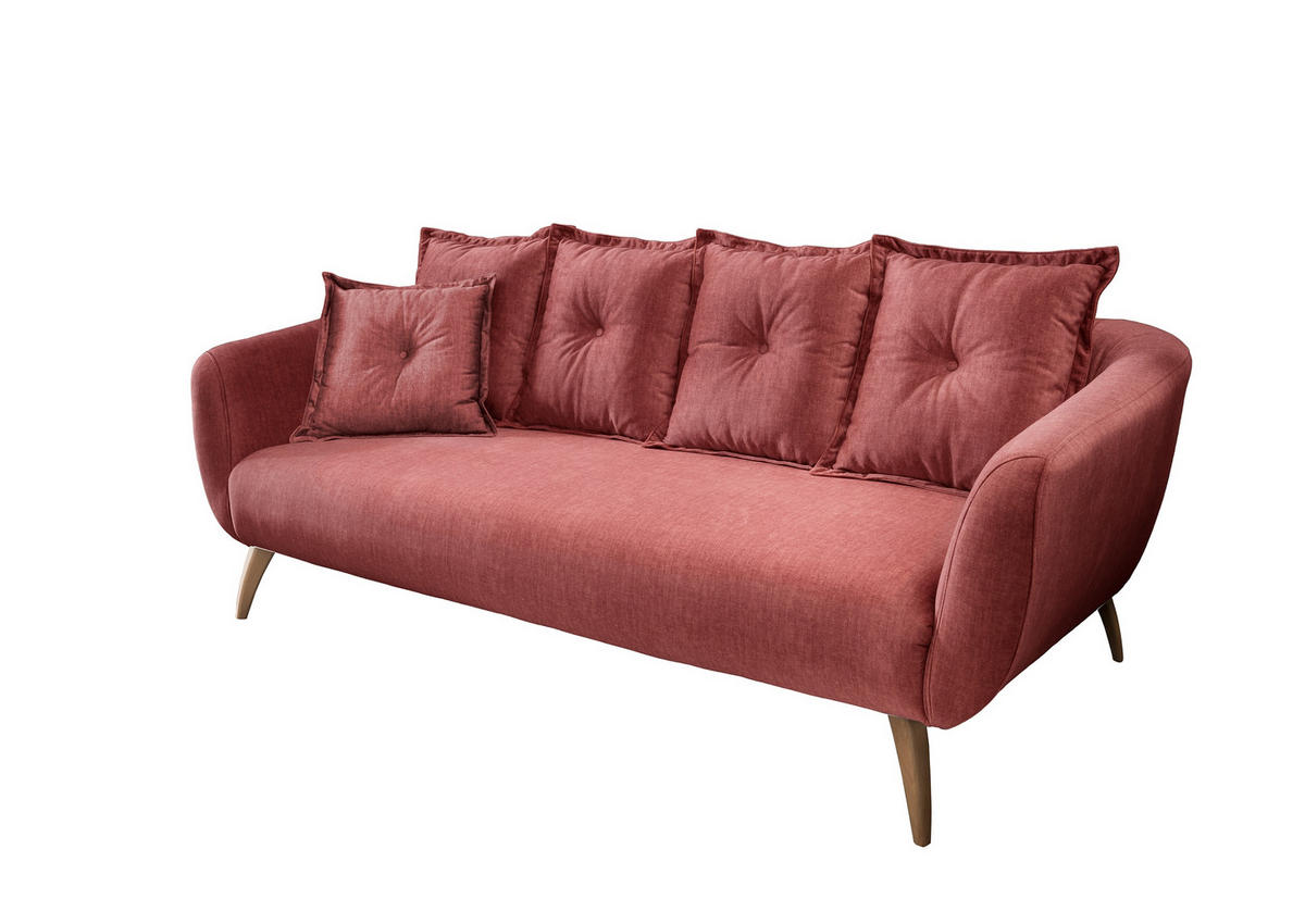 3-SITZER-SOFA in Velours Koralle  - Koralle/Buchefarben, Modern, Holz/Textil (236/94/103cm) - Livetastic