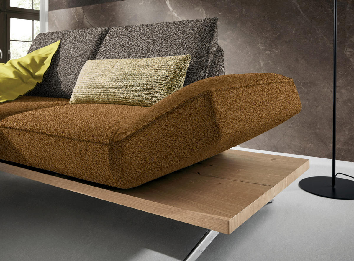 ECKSOFA in Flachgewebe Braun, Goldfarben  132/240 cm  - Chromfarben/Goldfarben, Design, Holz/Textil (132/240cm) - Koinor