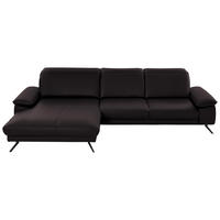 ECKSOFA in Echtleder Dunkelbraun  - Dunkelbraun/Schwarz, Design, Leder/Metall (193/328cm) - Dieter Knoll