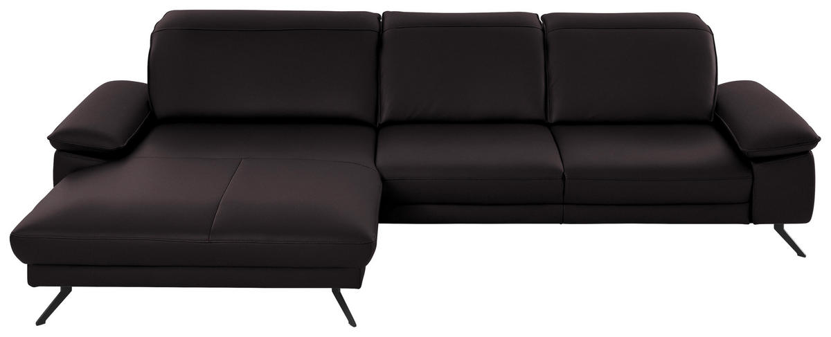 ECKSOFA in Echtleder Dunkelbraun  - Dunkelbraun/Schwarz, Design, Leder/Metall (193/328cm) - Dieter Knoll
