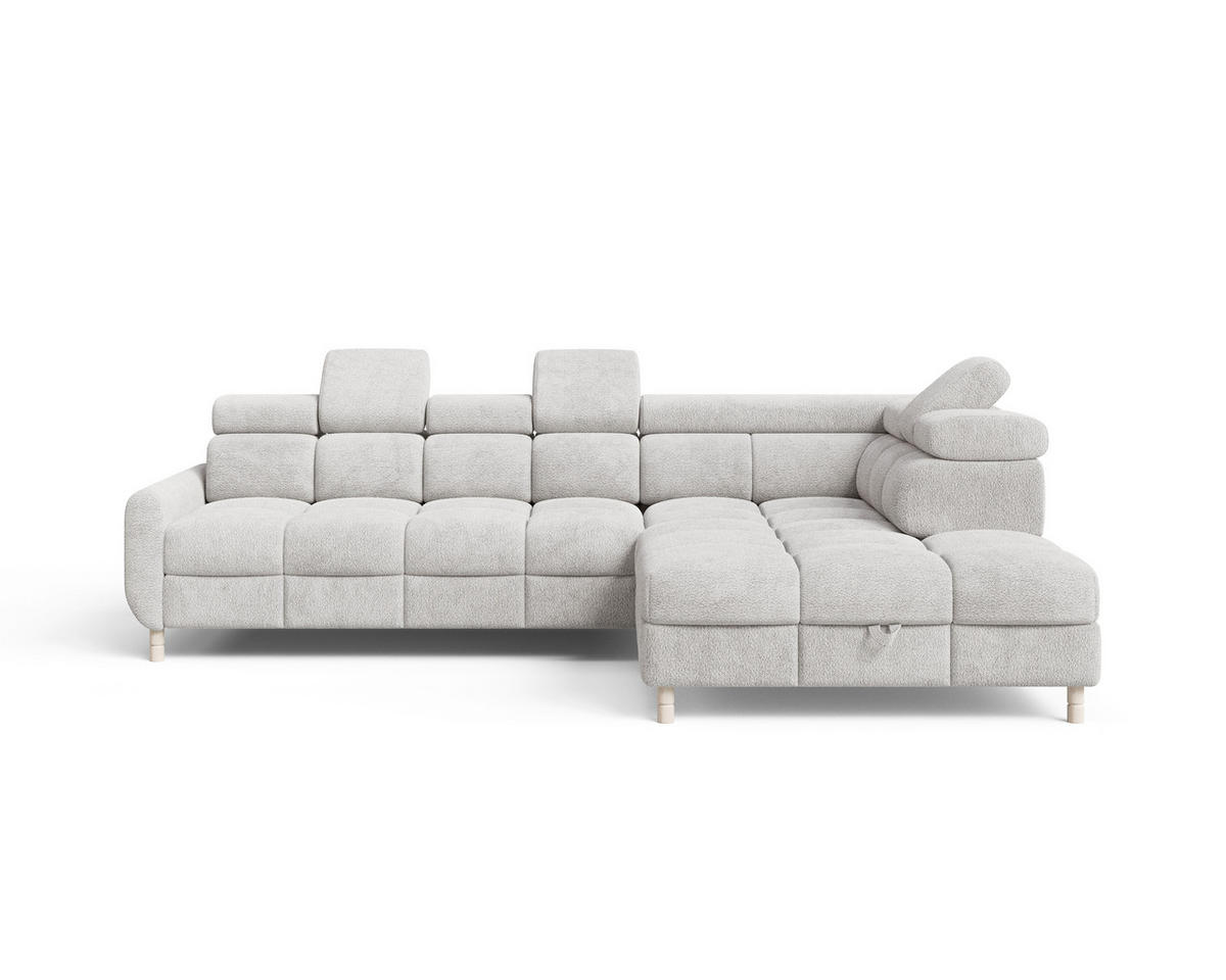 ECKSOFA BUN in Bouclé Hellgrau  - Elfenbein/Hellgrau, Design, Holz/Textil (276/209cm) - MID.YOU