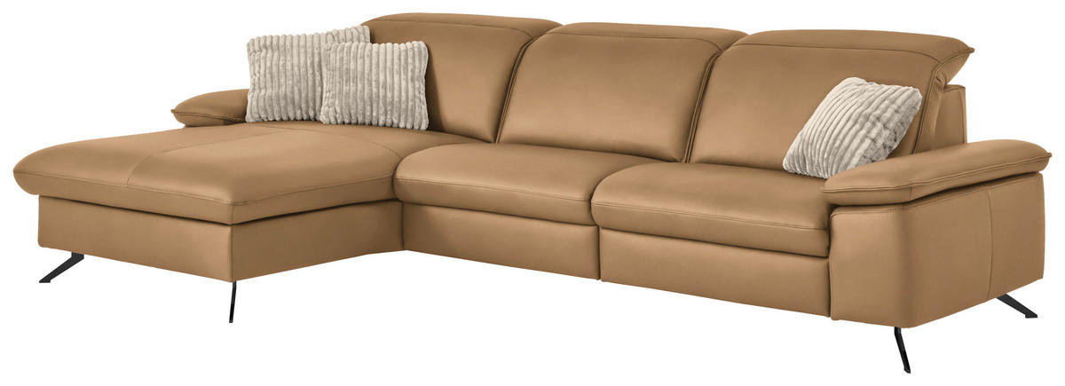 ECKSOFA  Echtleder Honig  - Schwarz/Honig, Design, Leder/Metall (169/307cm) - Beldomo Premium