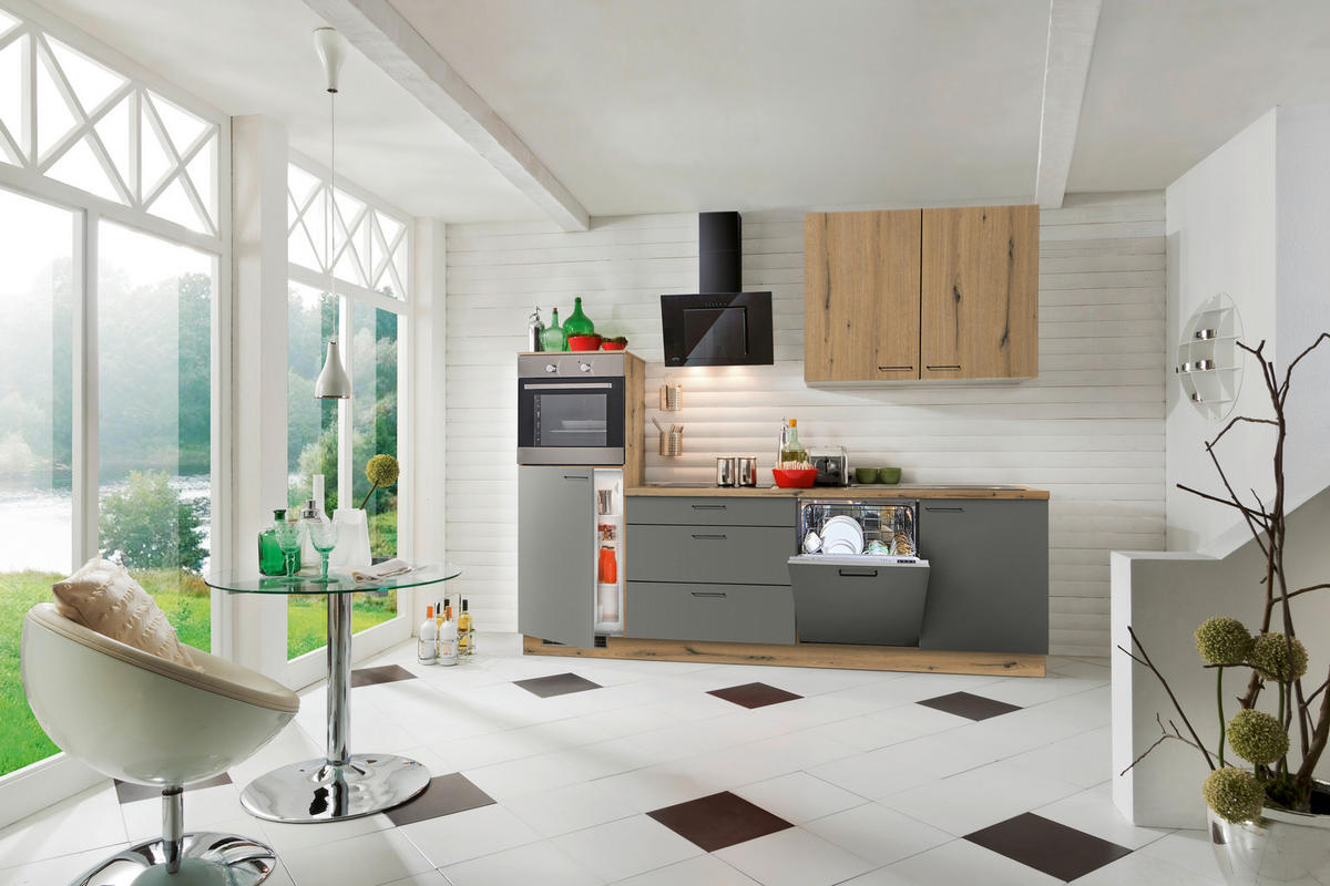 KUHINJSKI BLOK - črna/barve hrasta, Konvencionalno, kovina/leseni material (270cm) - Welnova