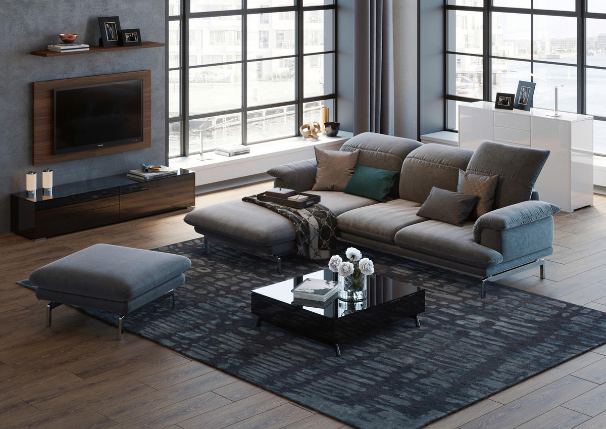 ECKSOFA in Webstoff Grau  - Alufarben/Grau, Design, Textil/Metall (294/197cm) - Joop!