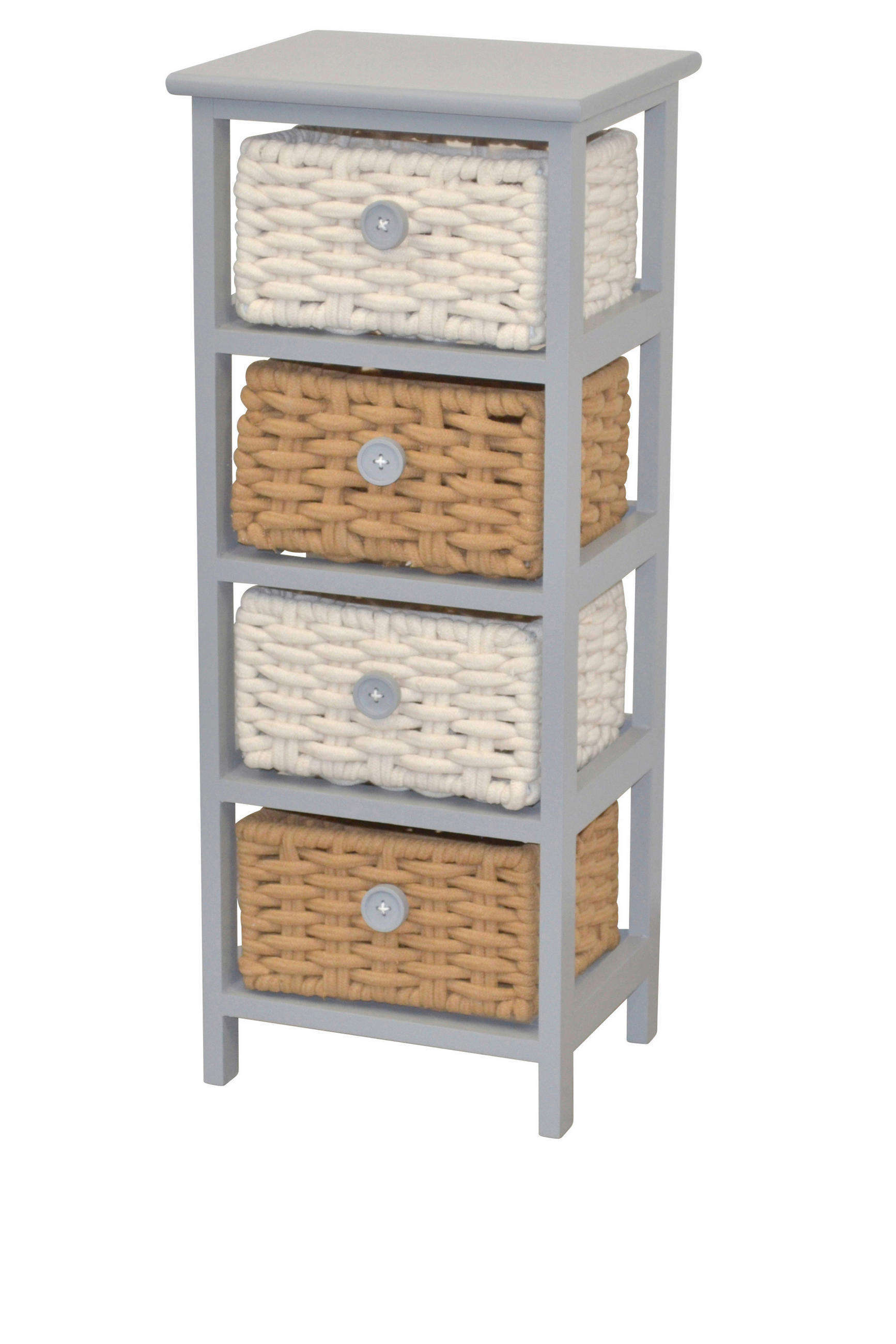 KOMMODE , , 4 Schublade(n)  - Creme/Hellgrau, Design, Holz/Textil (25/30/74cm) - MID.YOU