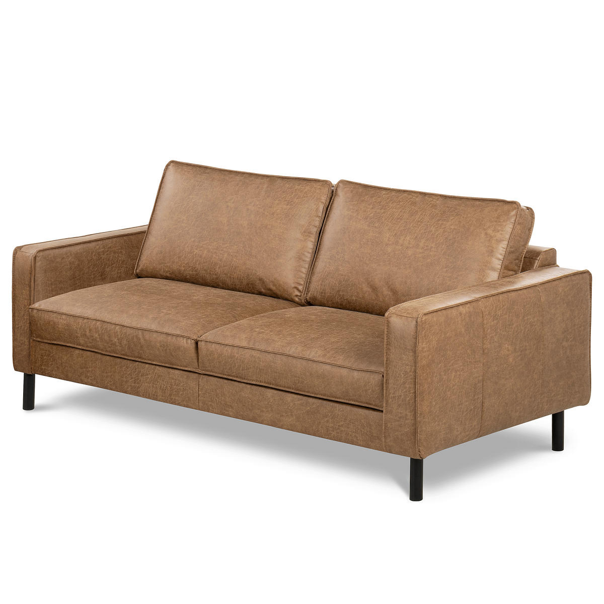 3-SITZER-SOFA Echtleder Lederlook Beige  - Beige/Schwarz, Design, Leder/Textil (188/85/92cm) - Livetastic