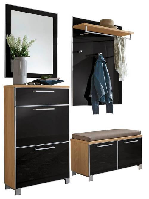 GARDEROBE 5-teilig  in 155/195/40 cm  - Eichefarben/Anthrazit, Design, Glas/Holz (155/195/40cm)