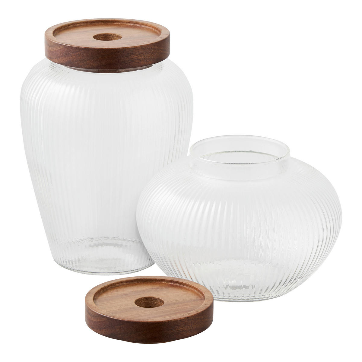FÖRVARINGSBURKAR SET 2 delar  - akaciefärgad/transparent, Basics, trä/glas