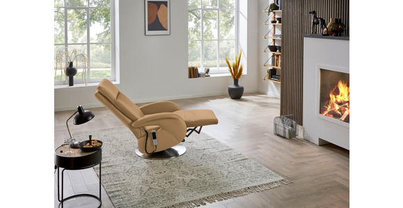 RELAXSESSEL in Leder Honig - Edelstahlfarben/Honig, Design, Leder/Metall (70/108/80cm) - Cantus