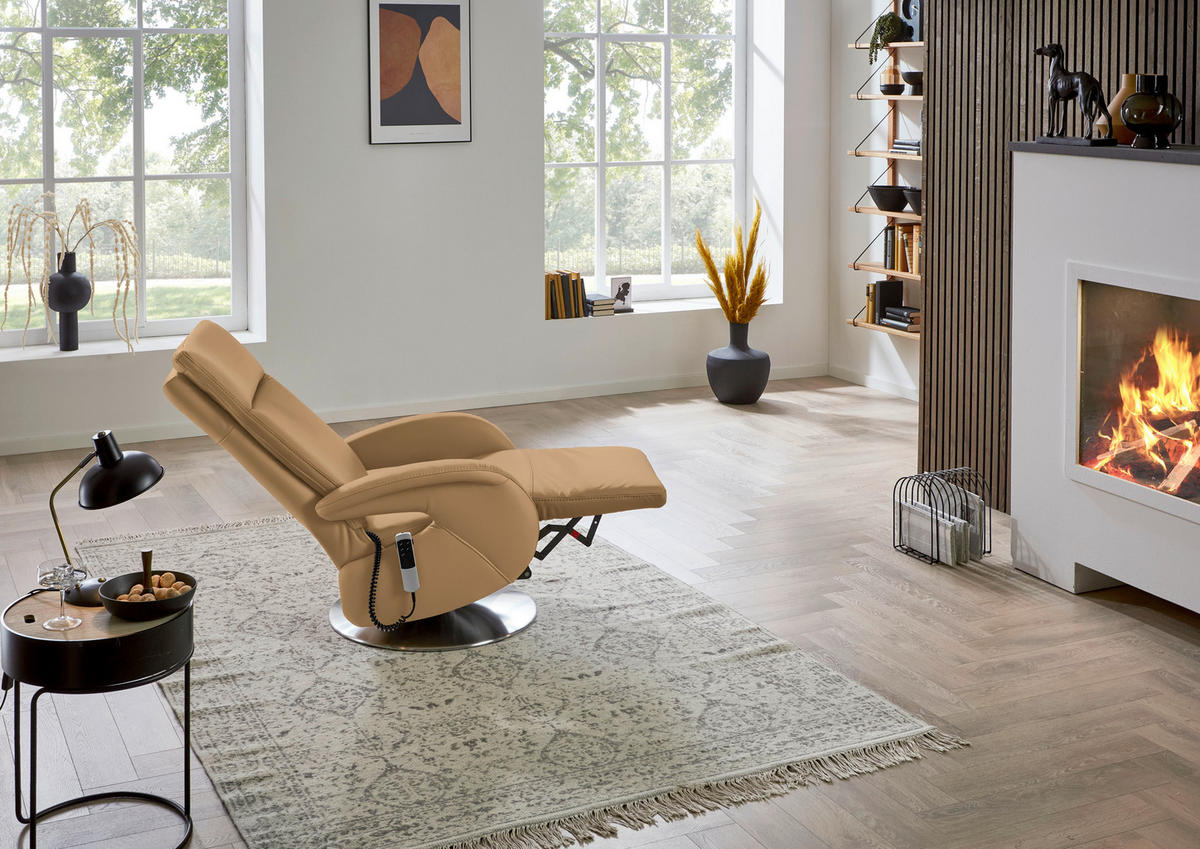 RELAXSESSEL in Leder Honig  - Edelstahlfarben/Honig, Design, Leder/Metall (70/108/80cm) - Cantus