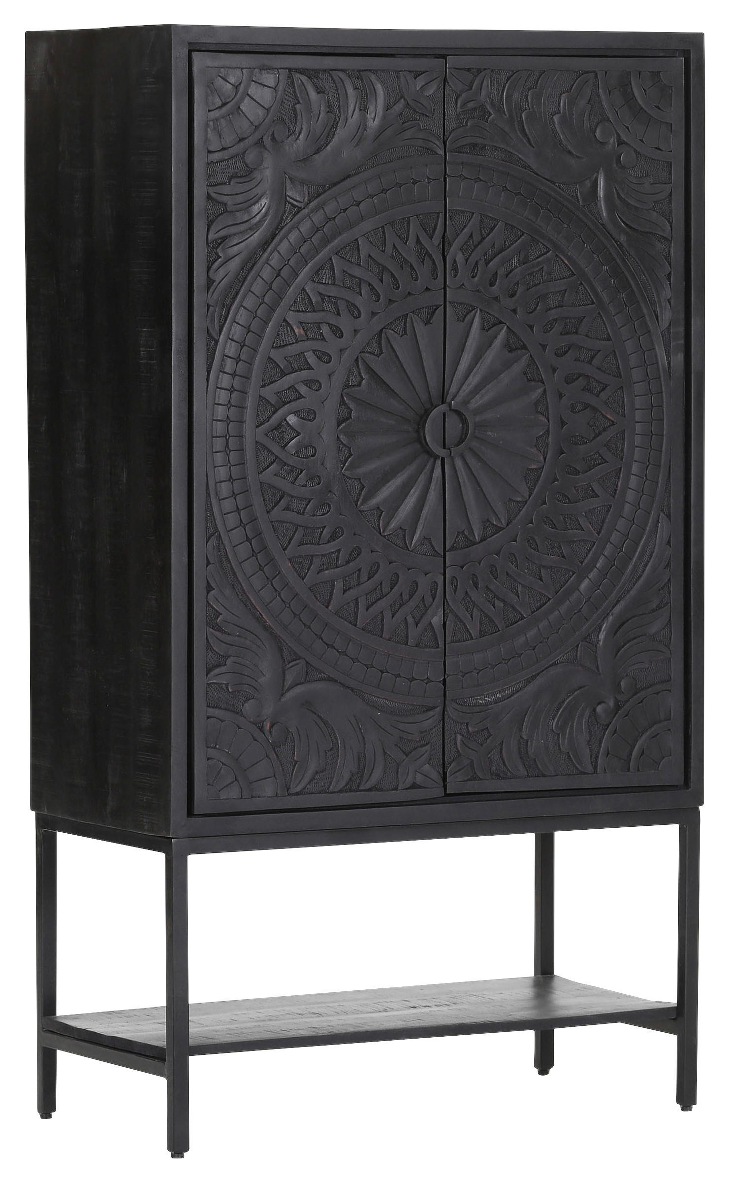 BARSCHRANK Mangoholz massiv Schwarz  - Schwarz, Design, Holz/Metall (90/160/45cm) - Landscape