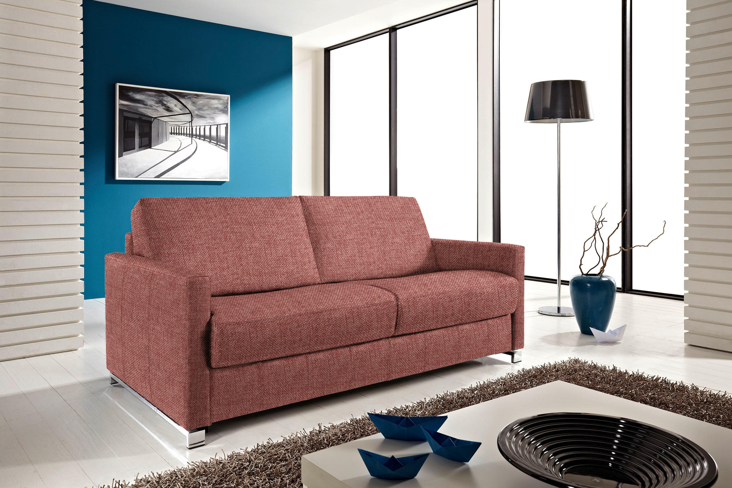 SCHLAFSOFA in Textil Hellrot  - Chromfarben/Hellrot, Design, Textil/Metall (185/84/100cm) - Bali