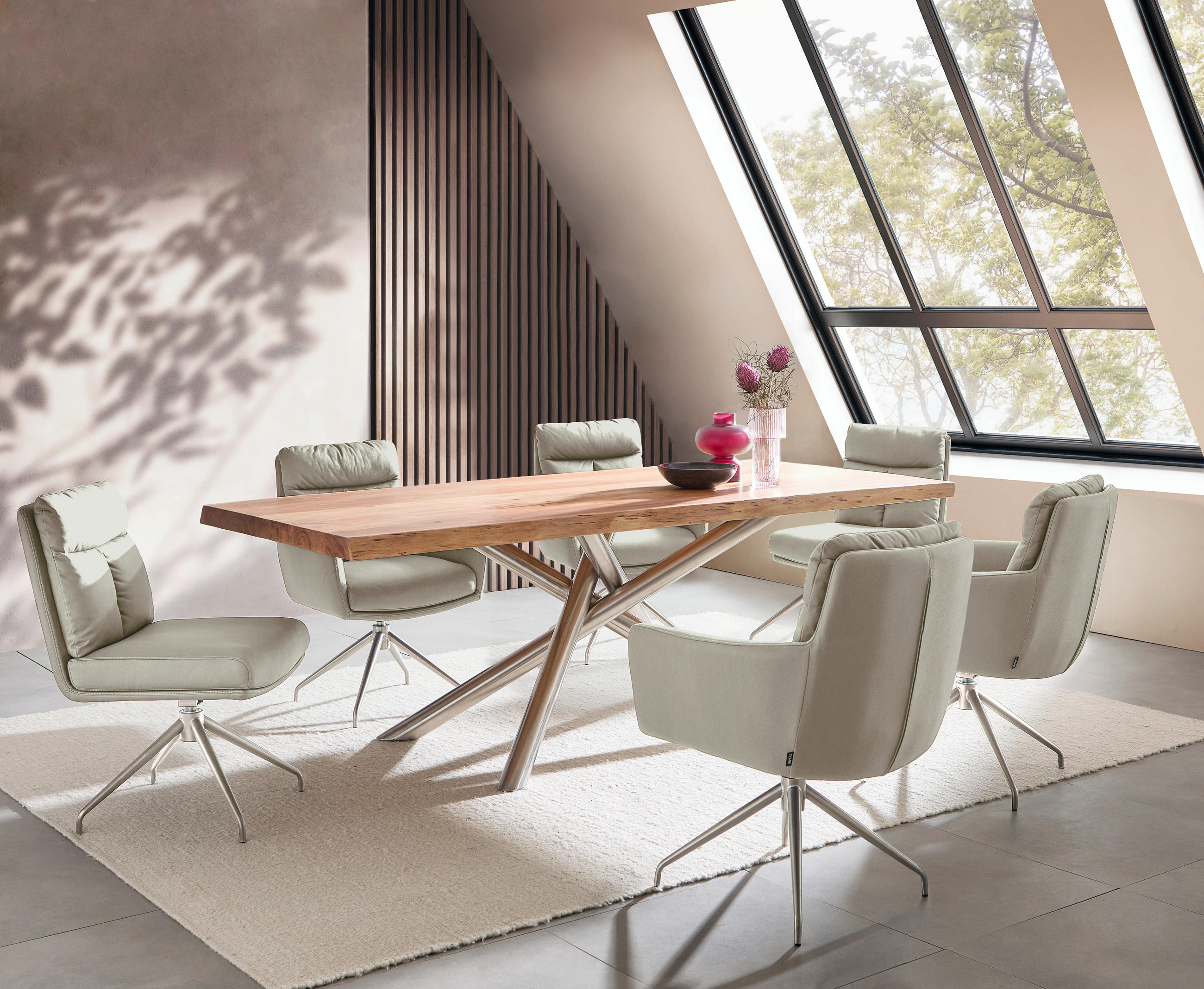 STUHL - Taupe/Edelstahlfarben, Design, Textil/Metall (51,5/89,5/65cm) - Novel