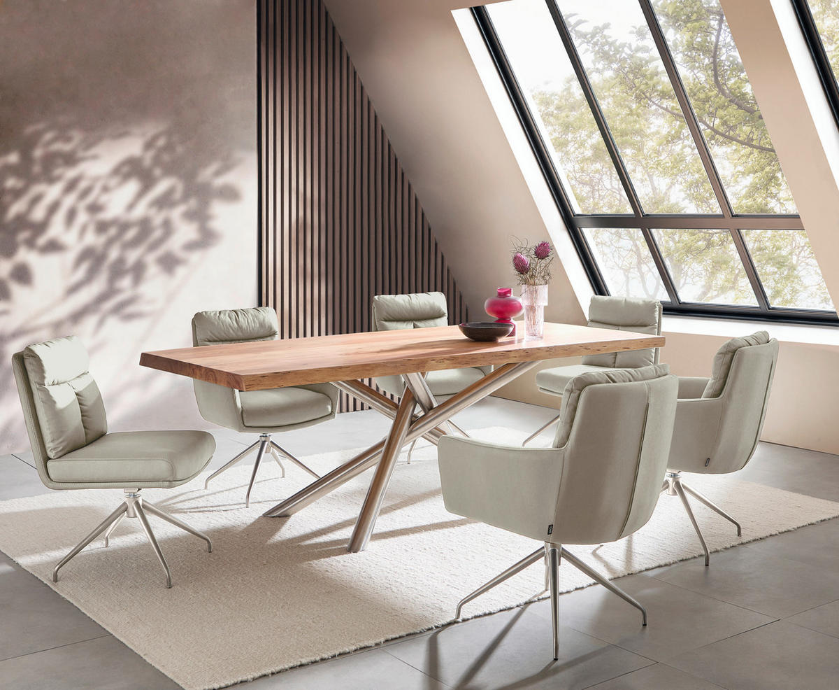 STUHL - Taupe/Edelstahlfarben, Design, Textil/Metall (51,5/89,5/65cm) - Novel