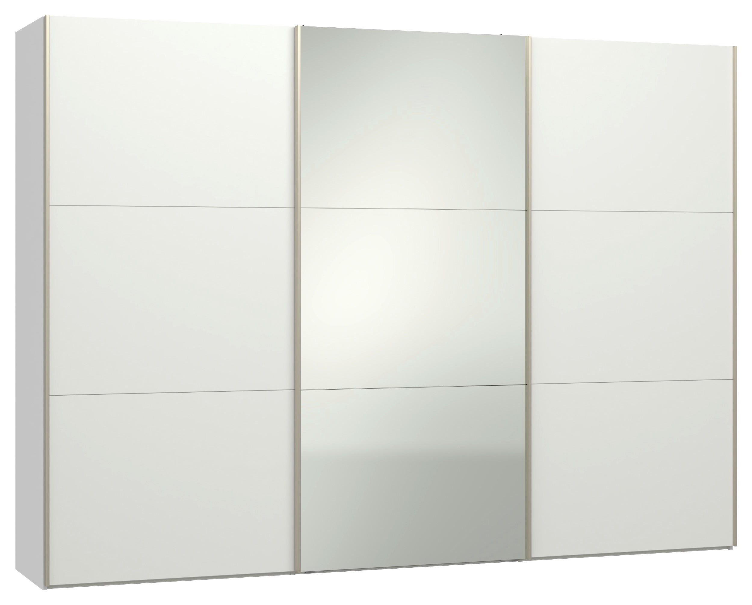 SCHWEBETÜRENSCHRANK 303/220/65 cm 3-türig Weiß  - Edelstahlfarben/Weiß, Design, Glas/Holzwerkstoff (303/220/65cm) - Jutzler