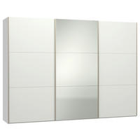 SCHWEBETÜRENSCHRANK 303/220/65 cm 3-türig Weiß  - Edelstahlfarben/Weiß, Design, Glas/Holzwerkstoff (303/220/65cm) - Jutzler