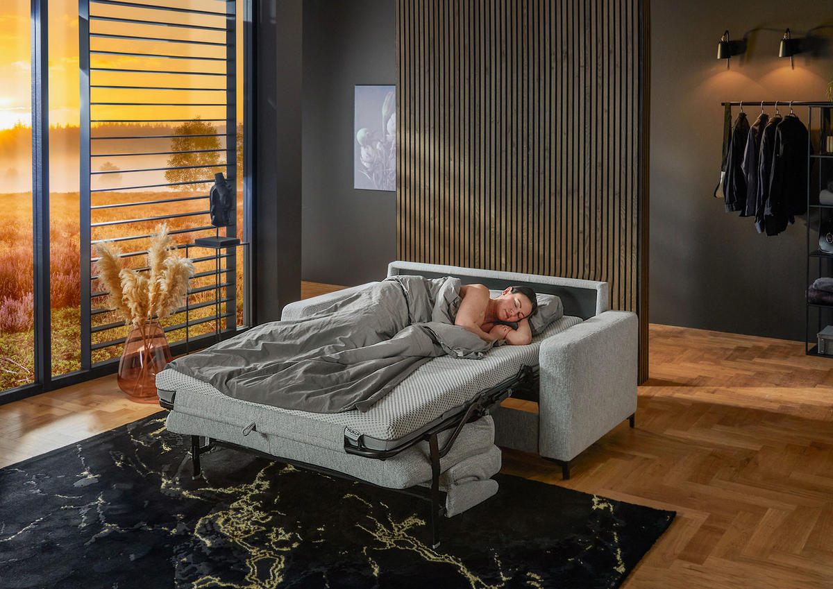 SCHLAFSOFA Webstoff Ecru  - Ecru/Schwarz, KONVENTIONELL, Textil/Metall (196/87/103cm) - Dieter Knoll