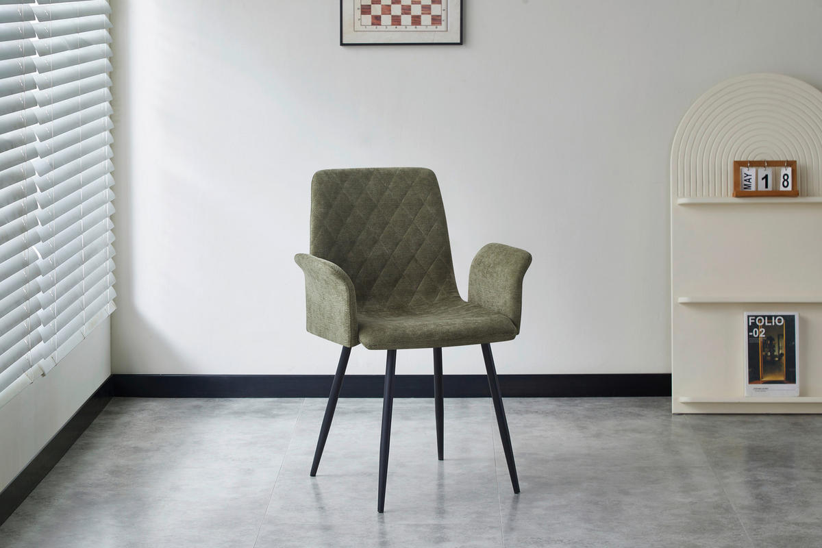 ARMLEHNSTUHL   Webstoff  - Schwarz/Olivgrün, Design, Textil/Metall (61/87/55cm) - Ti'me