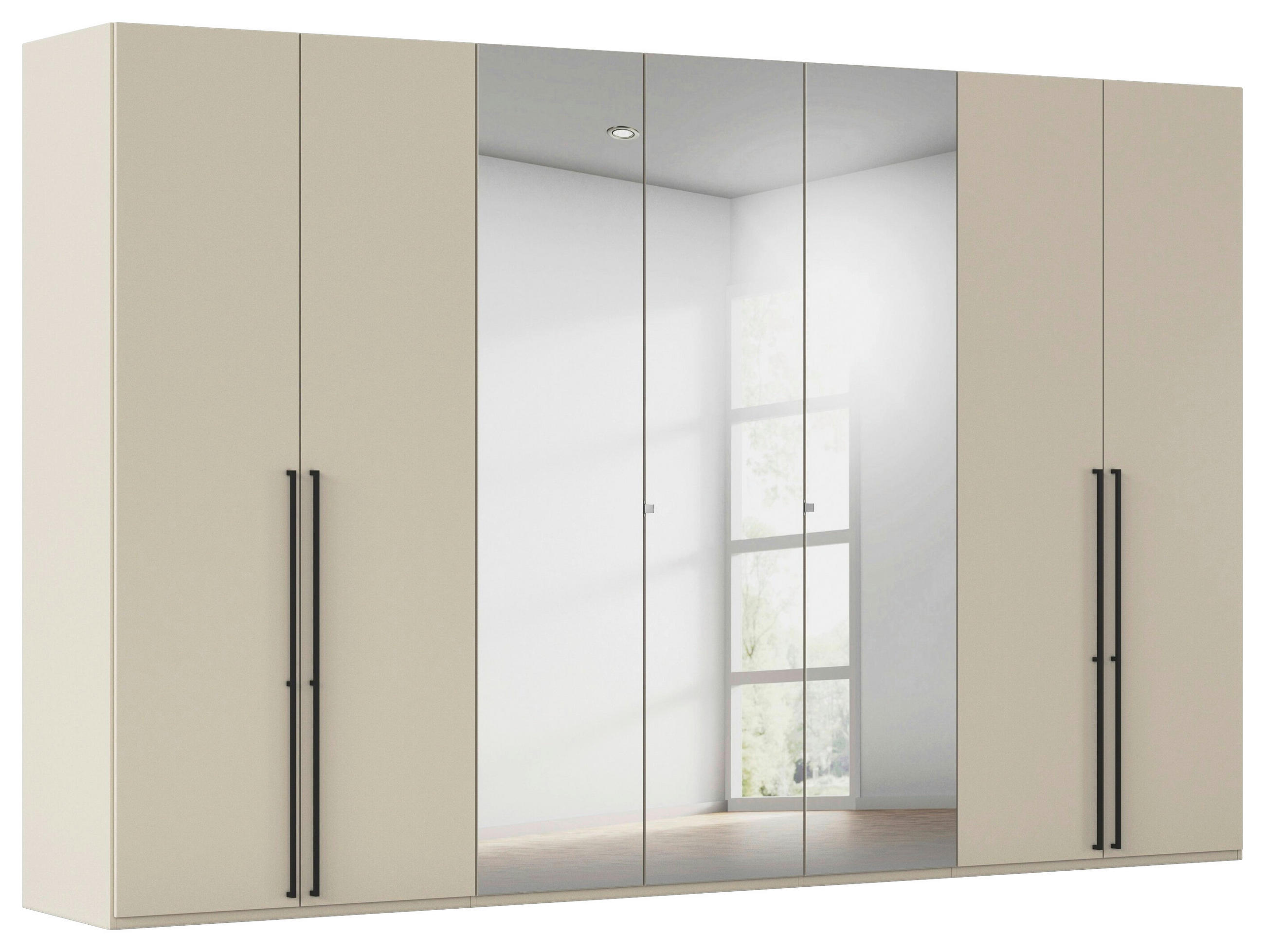 DREHTÜRENSCHRANK 350/235/61 cm,  in Champagner, 7-türig  - Chromfarben/Champagner, Basics, Glas/Holzwerkstoff (350/235/61cm) - Novel