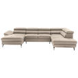 WOHNLANDSCHAFT Creme Echtleder  - Silberfarben/Creme, Design, Leder/Metall (170/340/220cm) - Novel