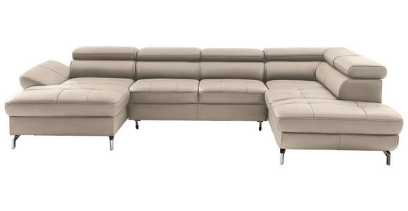 WOHNLANDSCHAFT Creme Echtleder - Silberfarben/Creme, Design, Leder/Metall (170/340/220cm) - Novel